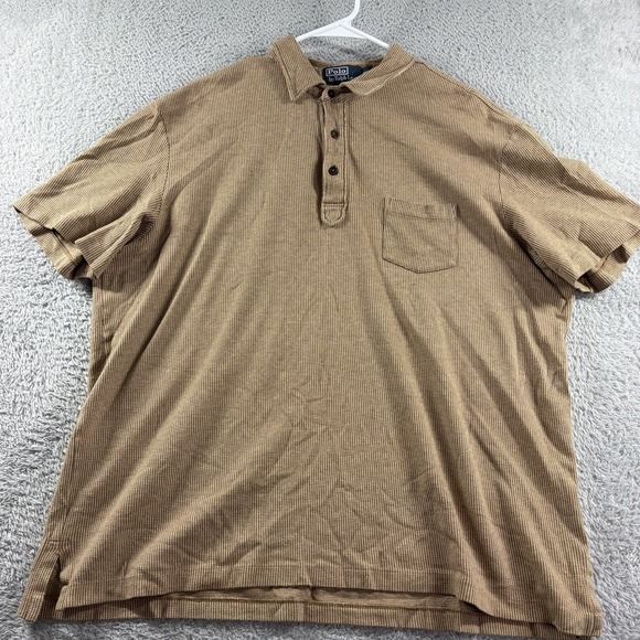 VINTAGE Polo Ralph Lauren Pocket Shirt mens XXL Brown Pattern Collar Pima Cotton - Picture 2 of 7